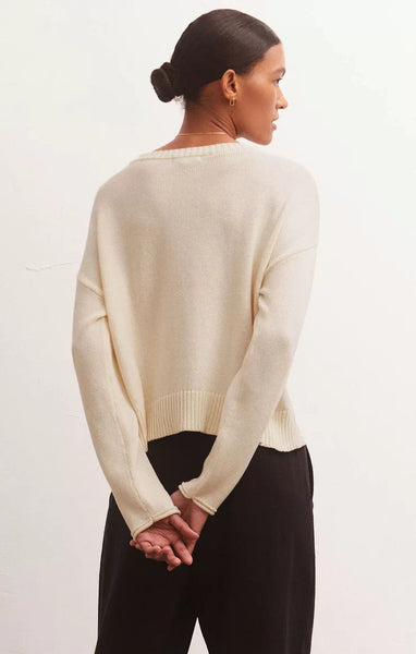 Z Supply Ladies Sienna Heart Sandstone Sweater