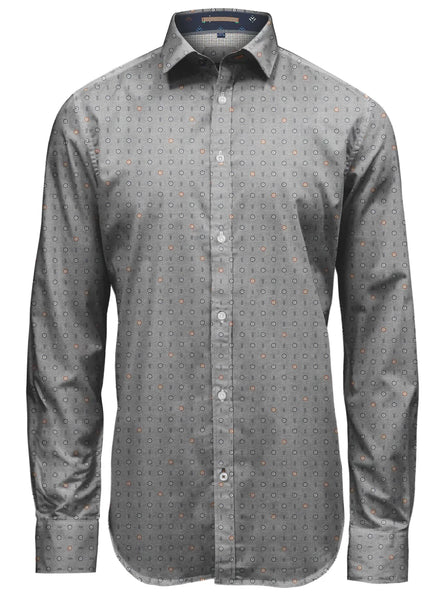 Point Zero Mens Kenneth Grey Melange Luxury Print Shirt