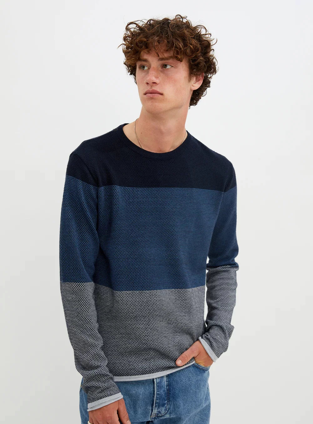 Point Zero Mens Sol Fine Gauge Navy Stripe Sweater