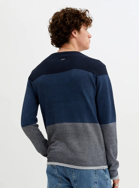 Point Zero Mens Sol Fine Gauge Navy Stripe Sweater