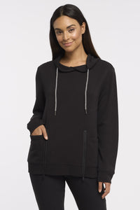 Tribal Ladies Black LS Top w/Funnel Neck and Pockets