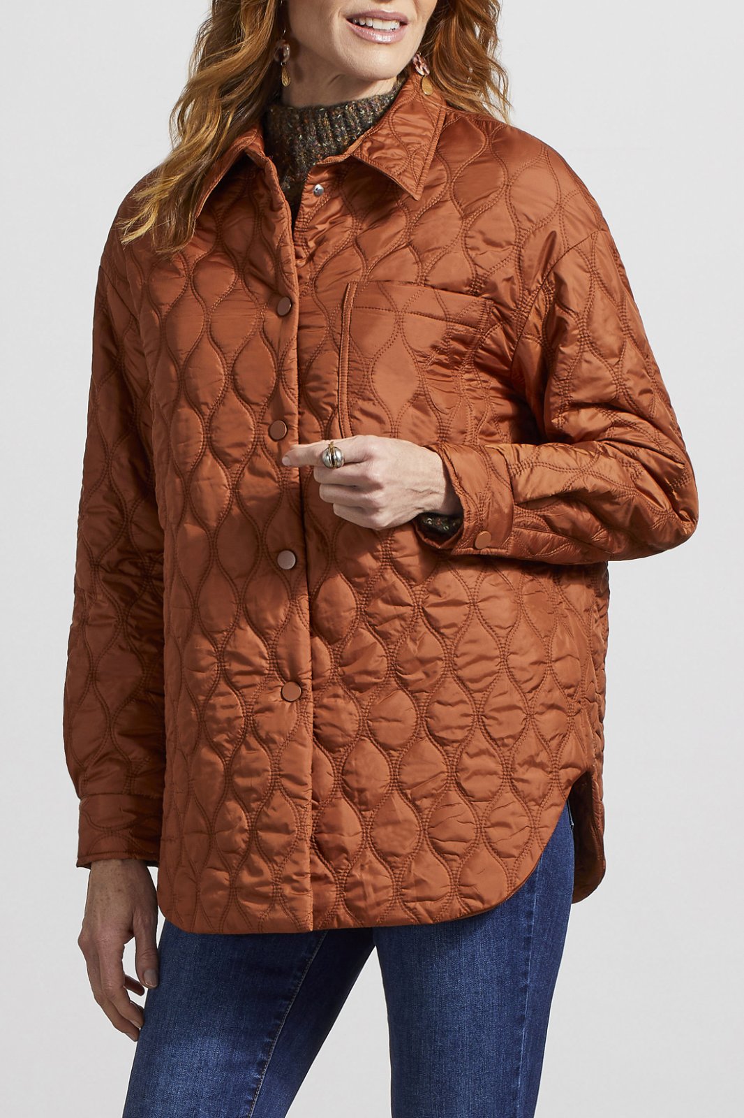 Tribal Ladies Mocha Quilted Snapped Front Shacket