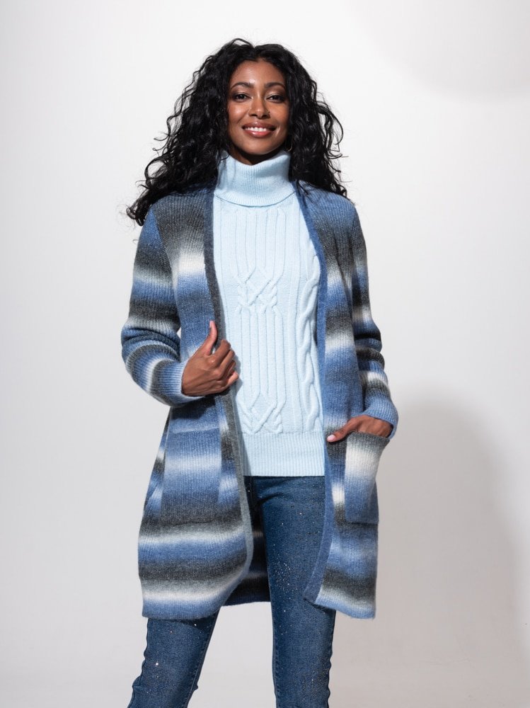 Alison Sheri Ladies Blue Striped Cardigan