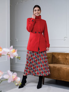 Alison Sheri Ladies Red Woven Coat