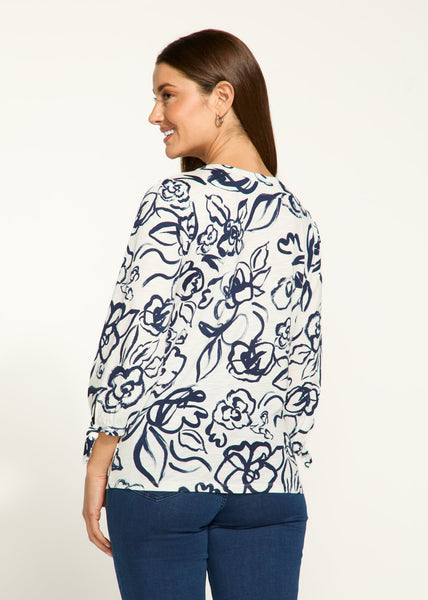 FDJ Ladies Rosette Print V-Neck Top