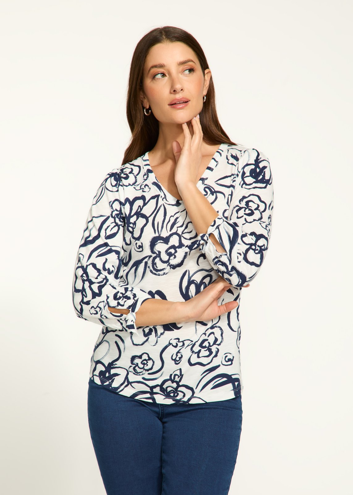 FDJ Ladies Rosette Print V-Neck Top