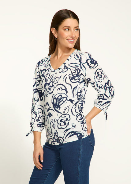 FDJ Ladies Rosette Print V-Neck Top