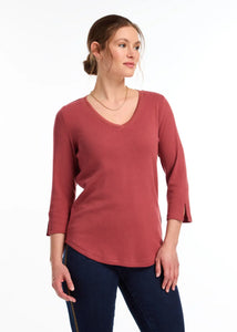 FDJ Ladies Rust Red 3/4 Sleeve V-Neck Top