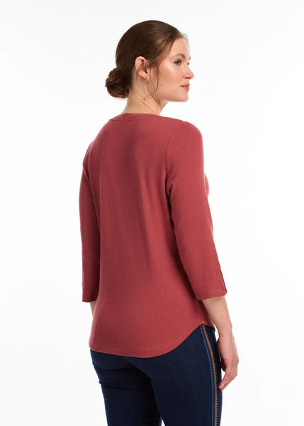 FDJ Ladies Rust Red 3/4 Sleeve V-Neck Top