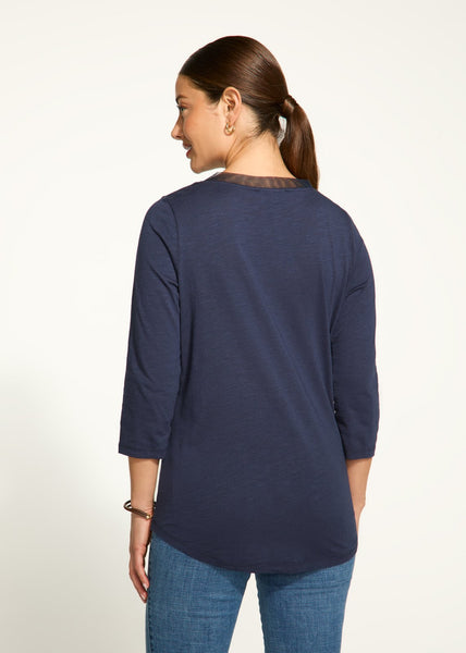 FDJ Ladies Navy V-Neck Top