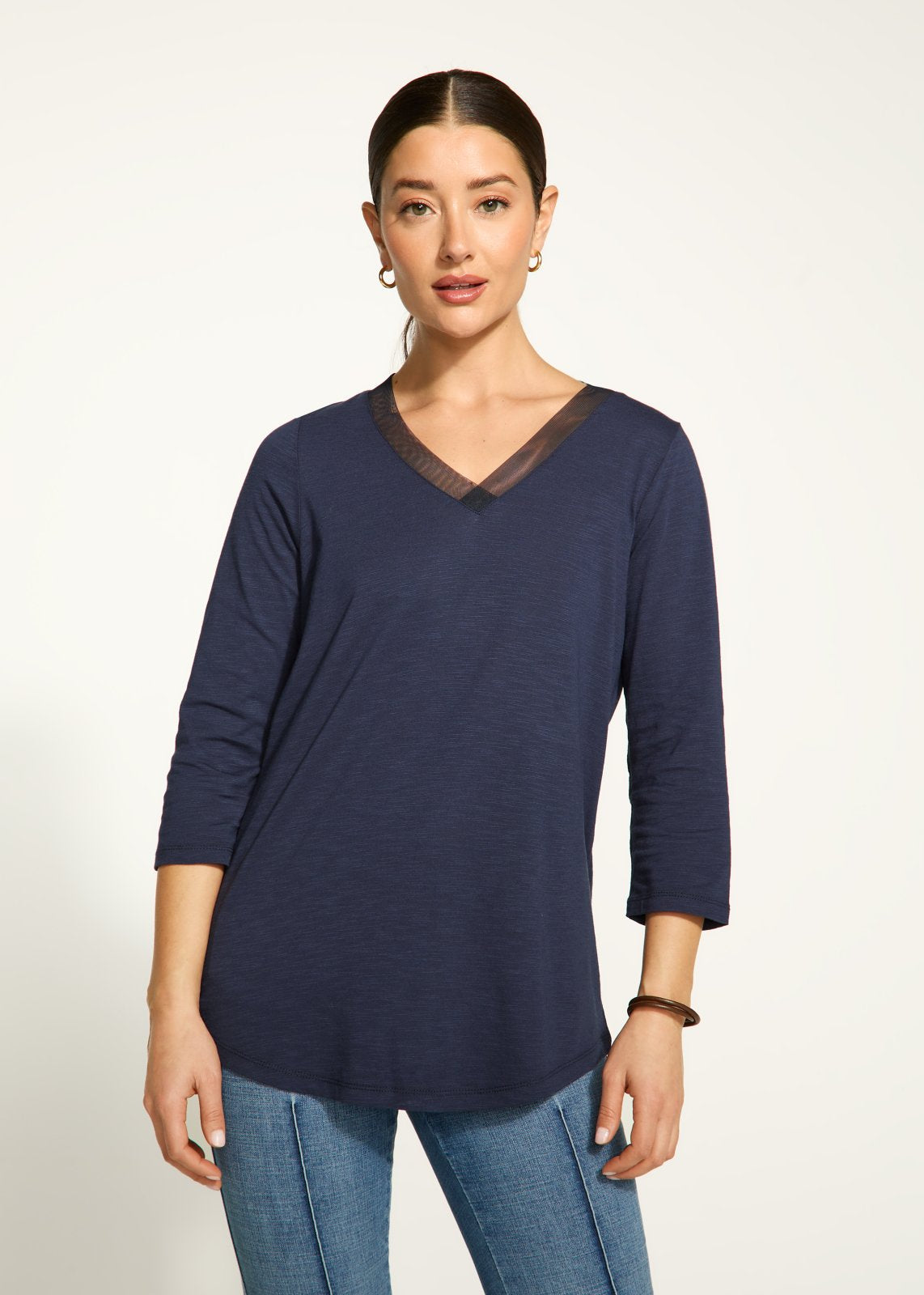 FDJ Ladies Navy V-Neck Top