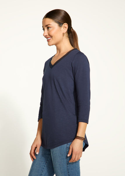 FDJ Ladies Navy V-Neck Top