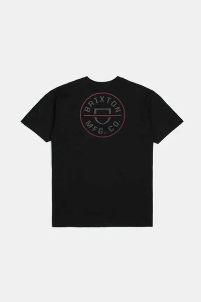 Brixton Mens Black/Charcoal/Mahogany Crest II SS Tshirt