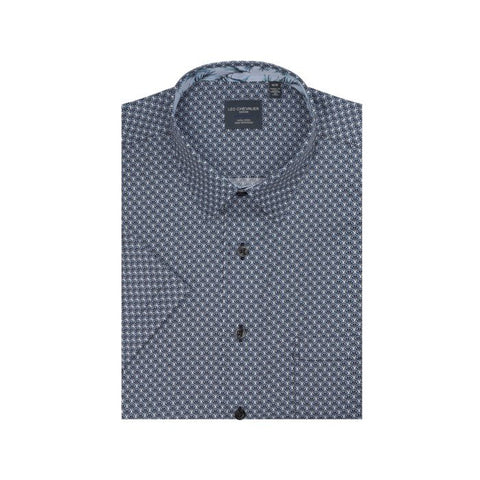 Leo Chevalier Mens Blue HBD Crescent Geo SS Non-Iron Sport Shirt