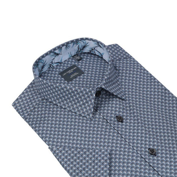 Leo Chevalier Mens Blue HBD Crescent Geo SS Non-Iron Sport Shirt