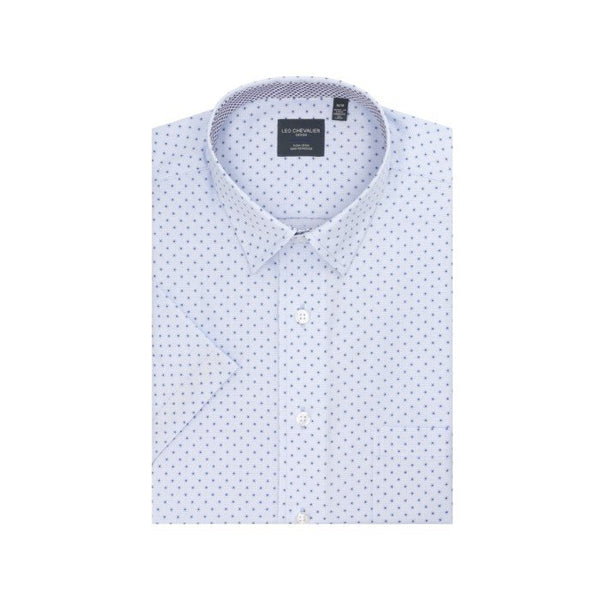 Leo Chevalier Mens White Print Regular Fit Non-Iron SS Sport Shirt