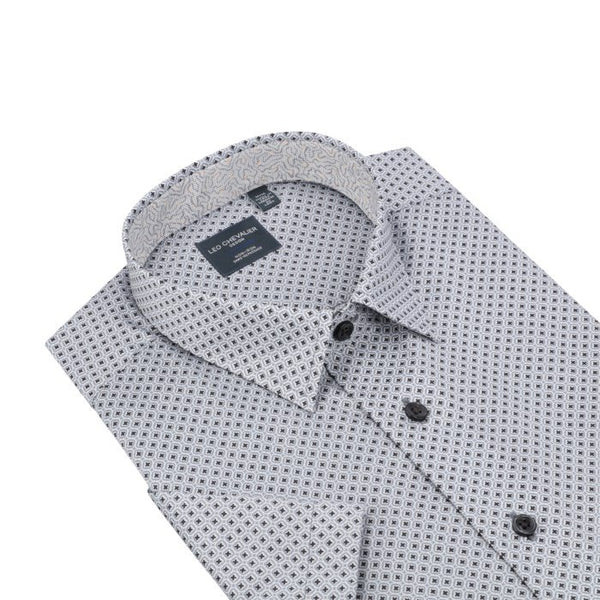 Leo Chevalier Mens Grey Print Diamond Geo Regular Fit Non-Iron SS Sport Shirt