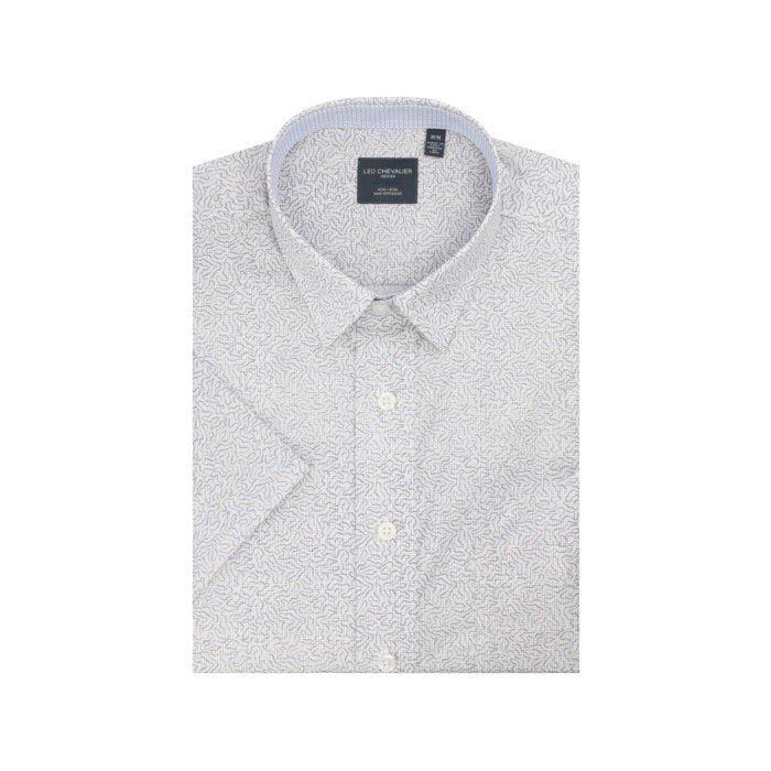 Leo Chevalier Mens White Wave Print Regular Fit Non-Iron SS Sport Shirt