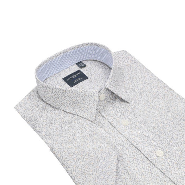 Leo Chevalier Mens White Wave Print Regular Fit Non-Iron SS Sport Shirt