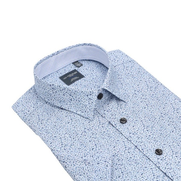 Leo Chevalier Mens Sky Blue Mini Print Regular Fit Non-Iron SS Sport Shirt