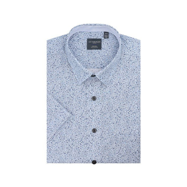 Leo Chevalier Mens Sky Blue Mini Print Regular Fit Non-Iron SS Sport Shirt