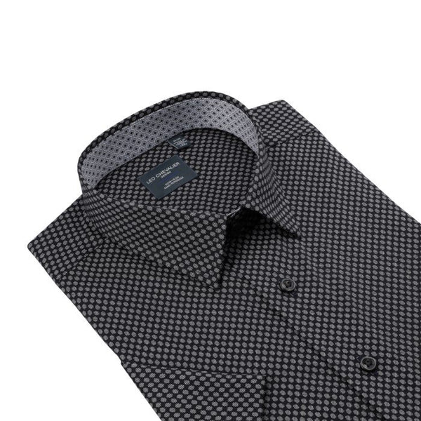 Leo Chevalier Mens Black Print SS Non Iron Sport Shirt