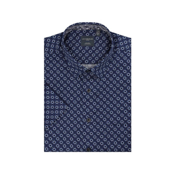 Leo Chevalier Mens Navy Circles Print SS Non Iron Sport Shirt