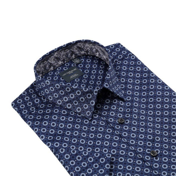 Leo Chevalier Mens Navy Circles Print SS Non Iron Sport Shirt