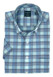 Leo Chevalier Mens Aqua SS 100% Cotton No Iron Button Down Shirt