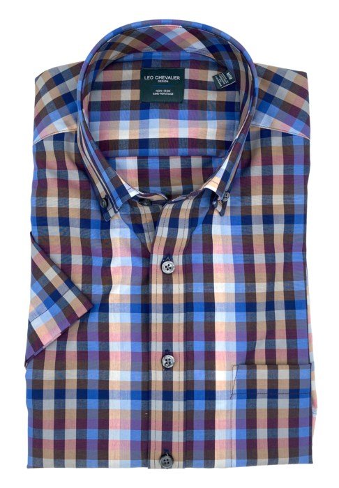 Leo Chevalier Mens Multi SS 100% Cotton No Iron Button Down Shirt