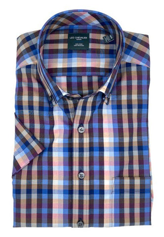 Leo Chevalier Mens Multi SS 100% Cotton No Iron Button Down Shirt