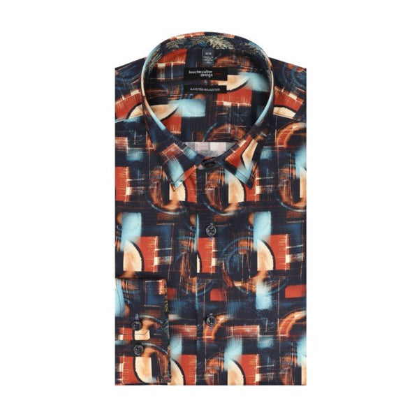 Leo Chevalier Mens Multi Print Red Adjusted Fit LS Shirt