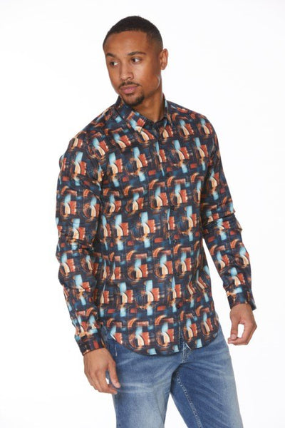 Leo Chevalier Mens Multi Print Red Adjusted Fit LS Shirt