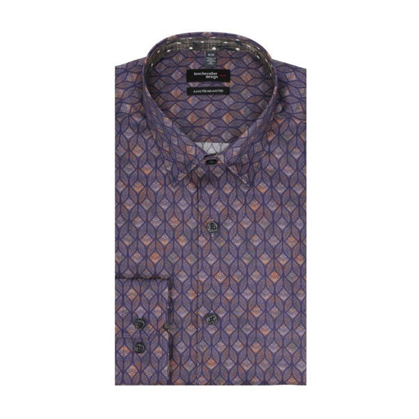 Leo Chevalier Mens Navy Print Red Adjusted Fit LS Shirt