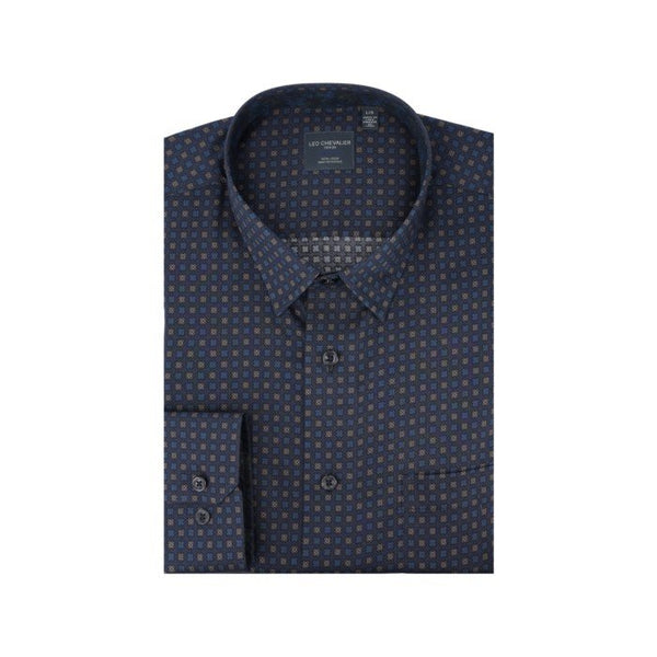 Leo Chevalier Mens Navy Hidden Button Down No Iron Shirt