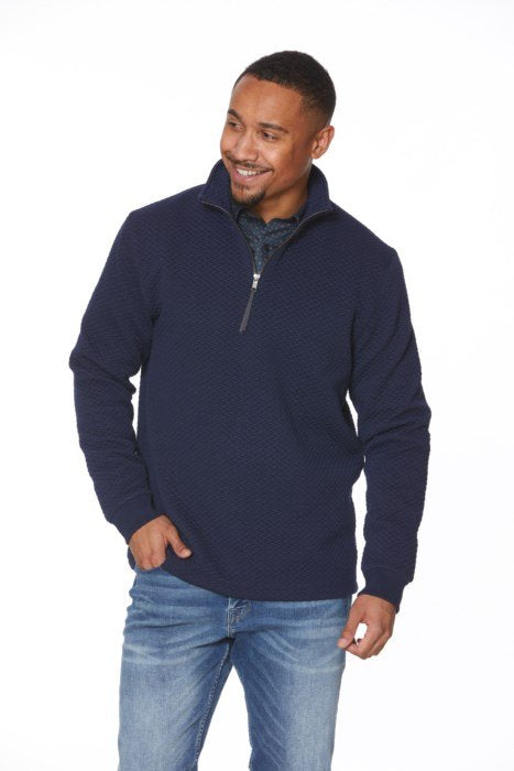 Leo Chevalier Mens Navy Textured 1/2 Zip Mock Neck Sweater