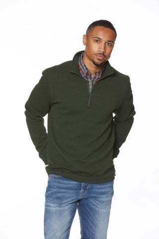 Leo Chevalier Mens Green Textured 1/2 Zip Mock Neck Sweater