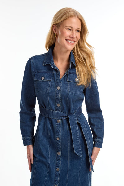 FDJ Ladies Med Wash Midi Denim Dress w/Belt