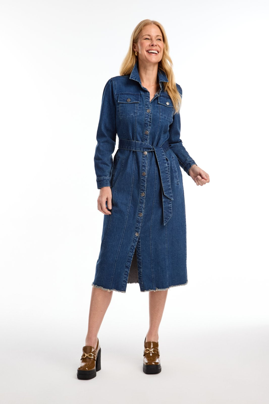 FDJ Ladies Med Wash Midi Denim Dress w/Belt