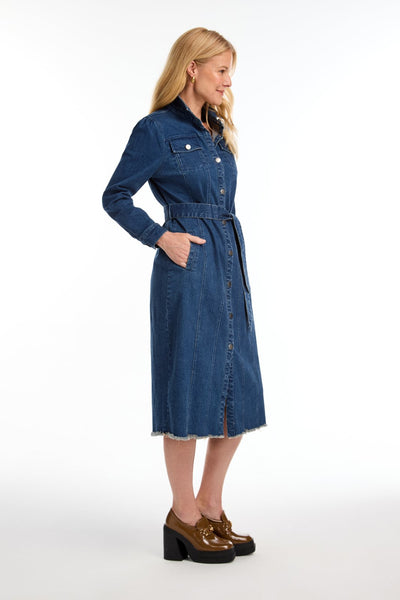 FDJ Ladies Med Wash Midi Denim Dress w/Belt