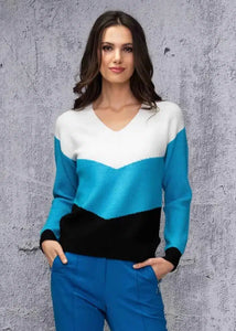 Alison Sheri Ladies Blue/White/Black Knit Sweater