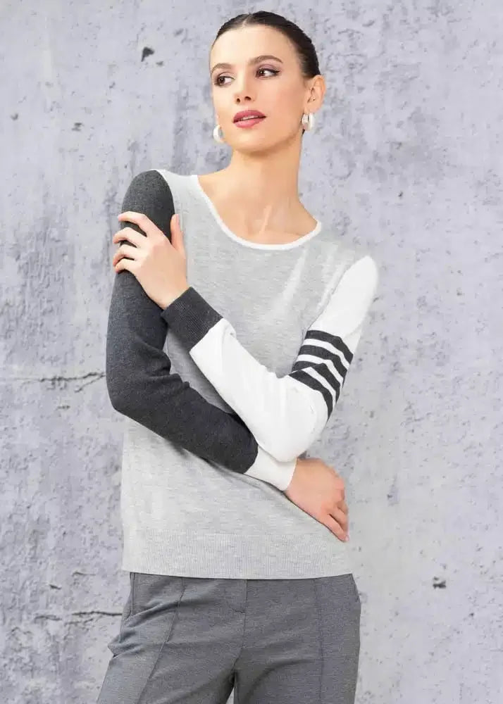 Alison Sheri Ladies Grey Mix Knit Sweater