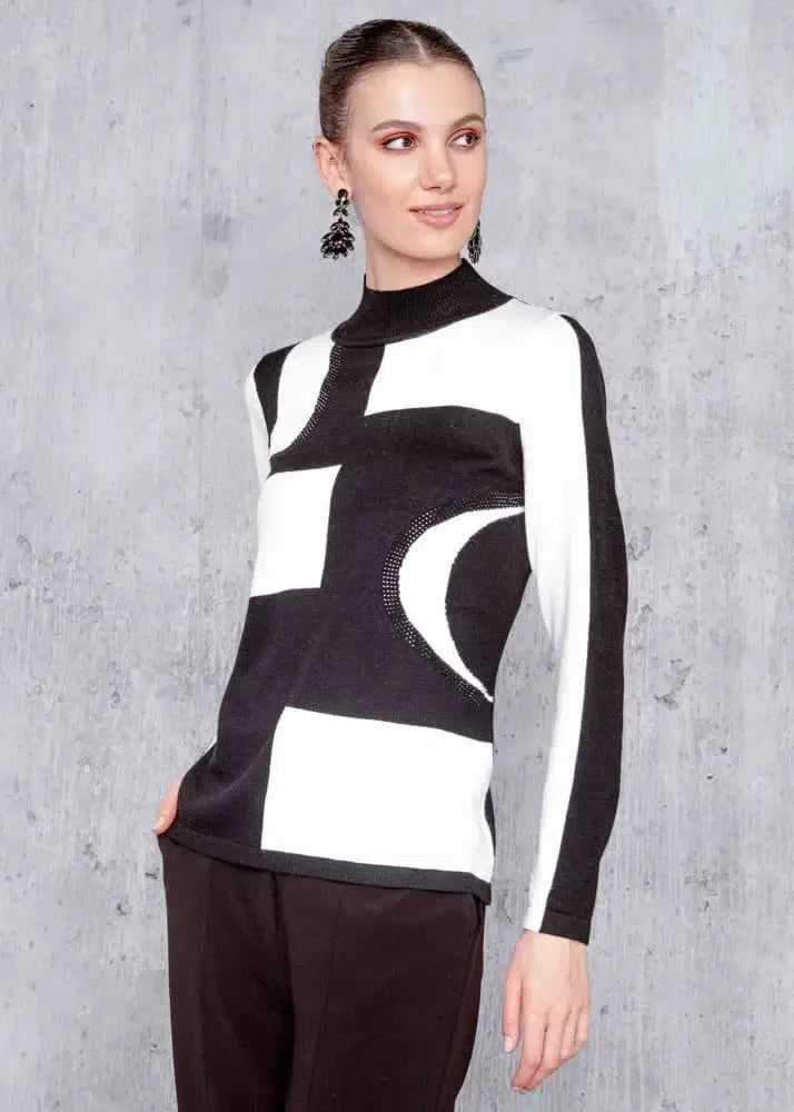 Alison Sheri Ladies Black/White Knit Sweater