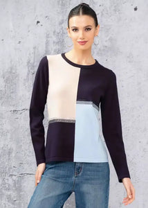 Alison Sheri Ladies Block Pattern Knit Sweater