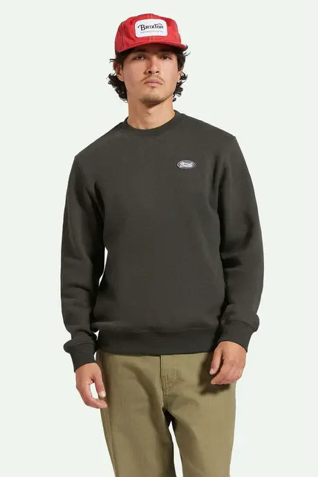 Brixton Mens Washed Black Parson Patch Crewneck Sweater