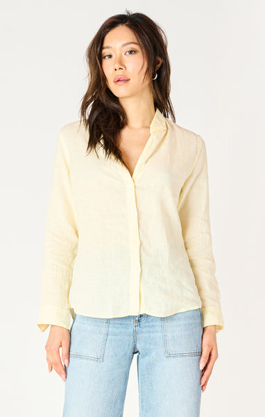 Dex Ladies Lemon LS Button Front Blouse