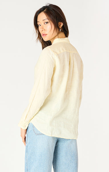 Dex Ladies Lemon LS Button Front Blouse