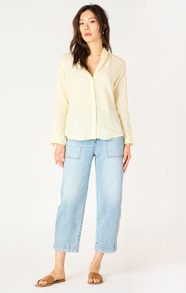 Dex Ladies Lemon LS Button Front Blouse