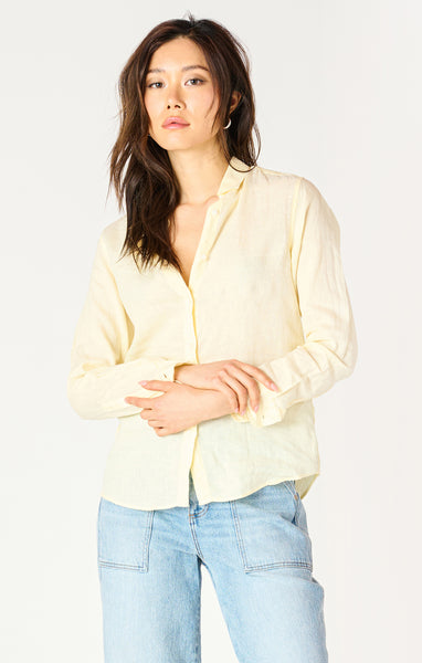 Dex Ladies Lemon LS Button Front Blouse