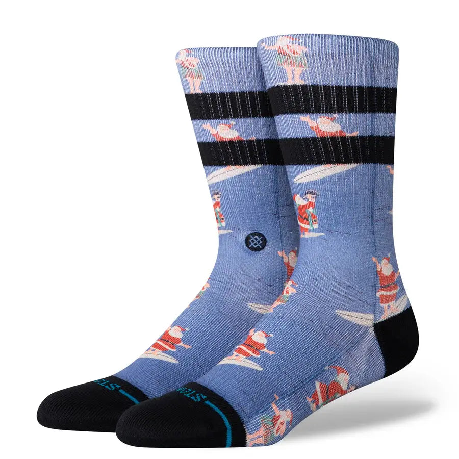 Instance Mens Blue Surfing Santa Crew Socks